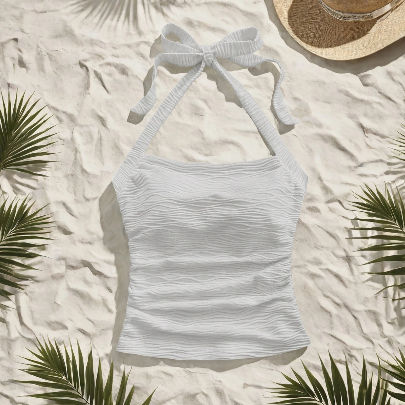 Camisetas sin mangas con cuello halter de verano para mujer, chaleco recortado sin mangas y espalda descubierta de color sólido para fiesta