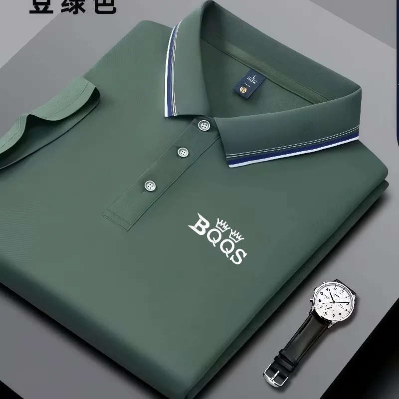 Men's summer printed polo shirt, short sleeved striped collar, breathable casual business top for summer, comfortable fit with
