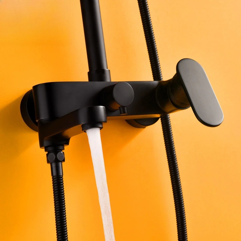 Shower set, hot and cold all-copper black round shower