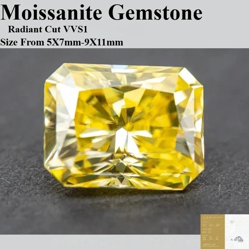Moissanite Gemstone Radiant Cut Lemon Yellow Color DIY Charms Jewelry Making Ring Necklace Earrings Main Materials Certificate