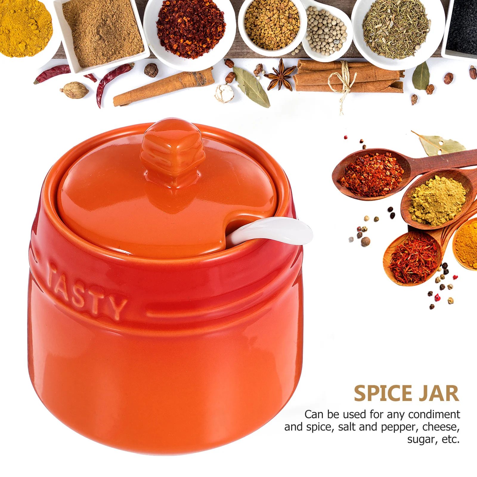 

1Set Spice Jar with Spoon Ceramic Condiment Container for Kitchen Storage of Rice Flour Sugar Coffee Tea Airtight Freshness