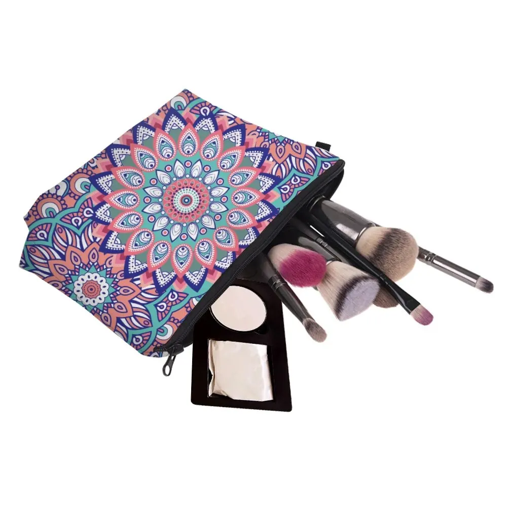 Vintage Mandala Print Cosmetic Bag; Lightweight Clutch Coin Purse; Zipper Portable Makeup Pouch