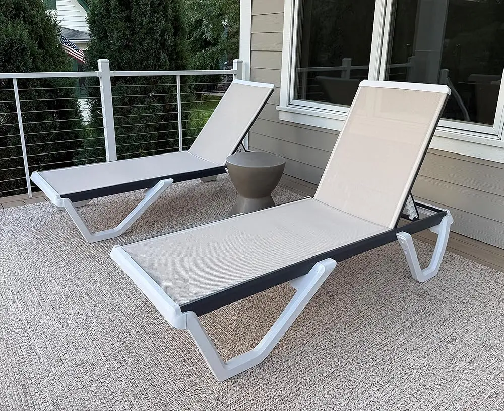 

Outdoor Furniture, Beach Chair Poolside Sunbath Beach Deck Yard, Aluminum Frame Stack Patio Chaise Lounge Set Pool Lounge Chair