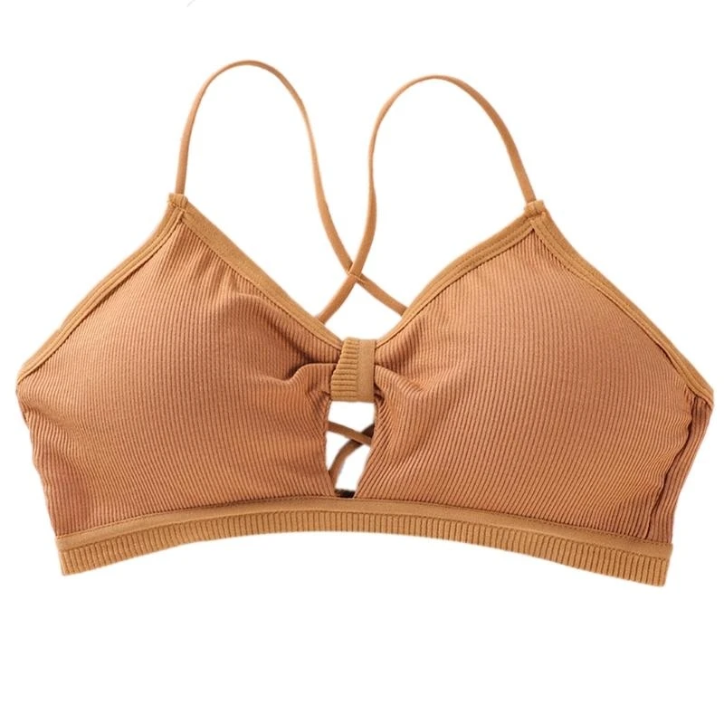 Q22D Frauen Mädchen Rippenstrick Bralette Helle Bonbonfarbe für Kreuz Riemchen Rückenfrei