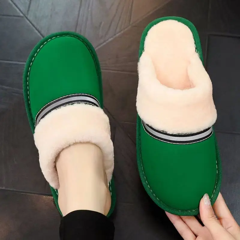 

2026 Winter and autumn leather slippers women waterproof thickened warm soft plush cotton shoes home use Various colors