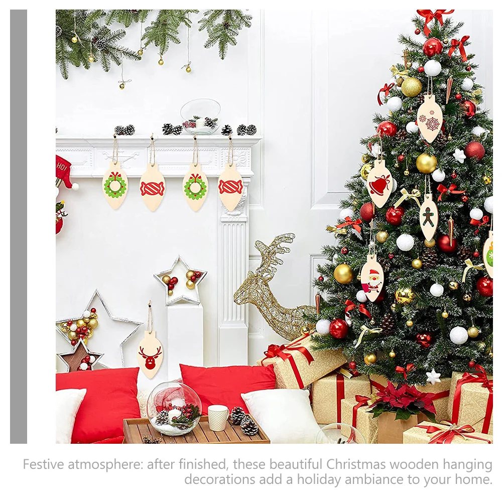

1Set Wooden Light Bulb Slices Unfinished DIY Crafts Christmas Decorations Smooth Wood Hemp Rope Wall Door Window Hanging