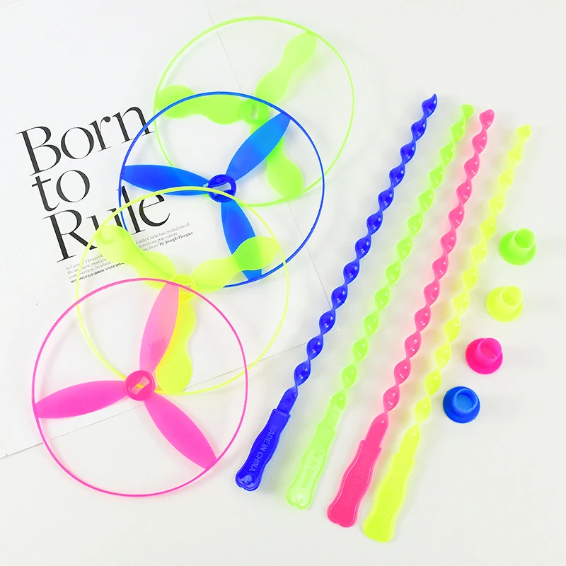 10pcs Colorful Bamboo Dragonfly Shape Plastic Hand Rotating Circle Propeller Outdoor Sport Game Kids Helicopters Flying Toy Gift