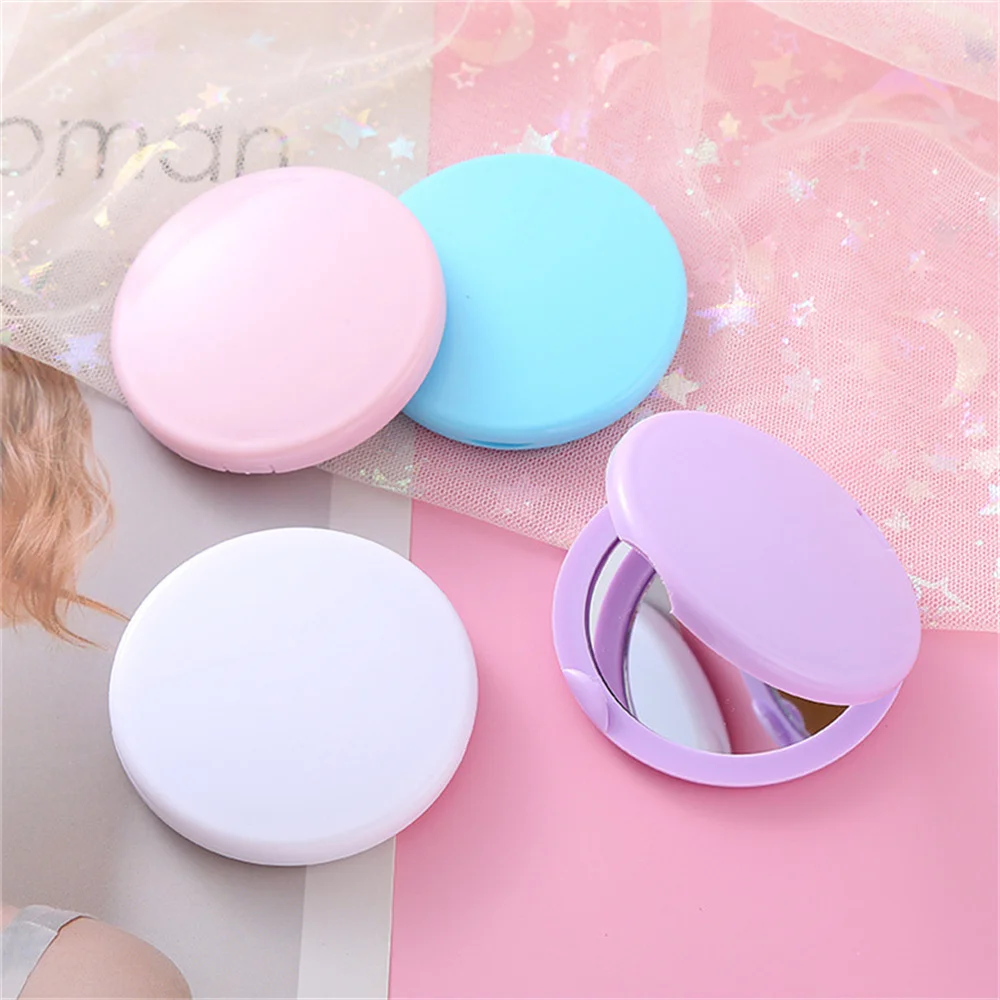 Cream Color Makeup Mirror Round Portable Girl'S Gift Hand Mini Folding Mirror Pocket Double-Sided Makeup Mirror Compact Wholesal