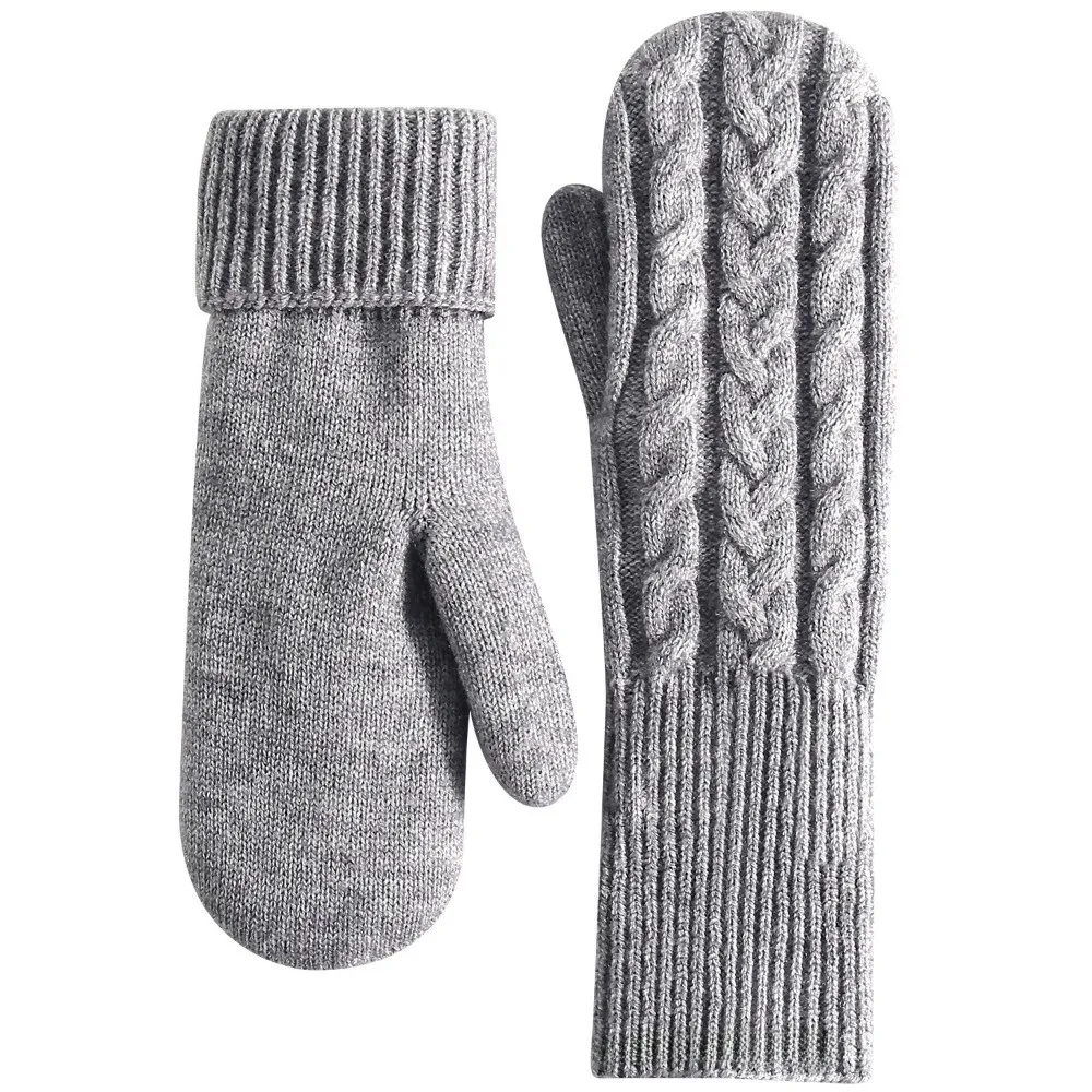 Gifts Knitted Winter Mittens Double Layer Lined Knit Mittens Wind Resistant Cable Knit Thermal Mittens For Women