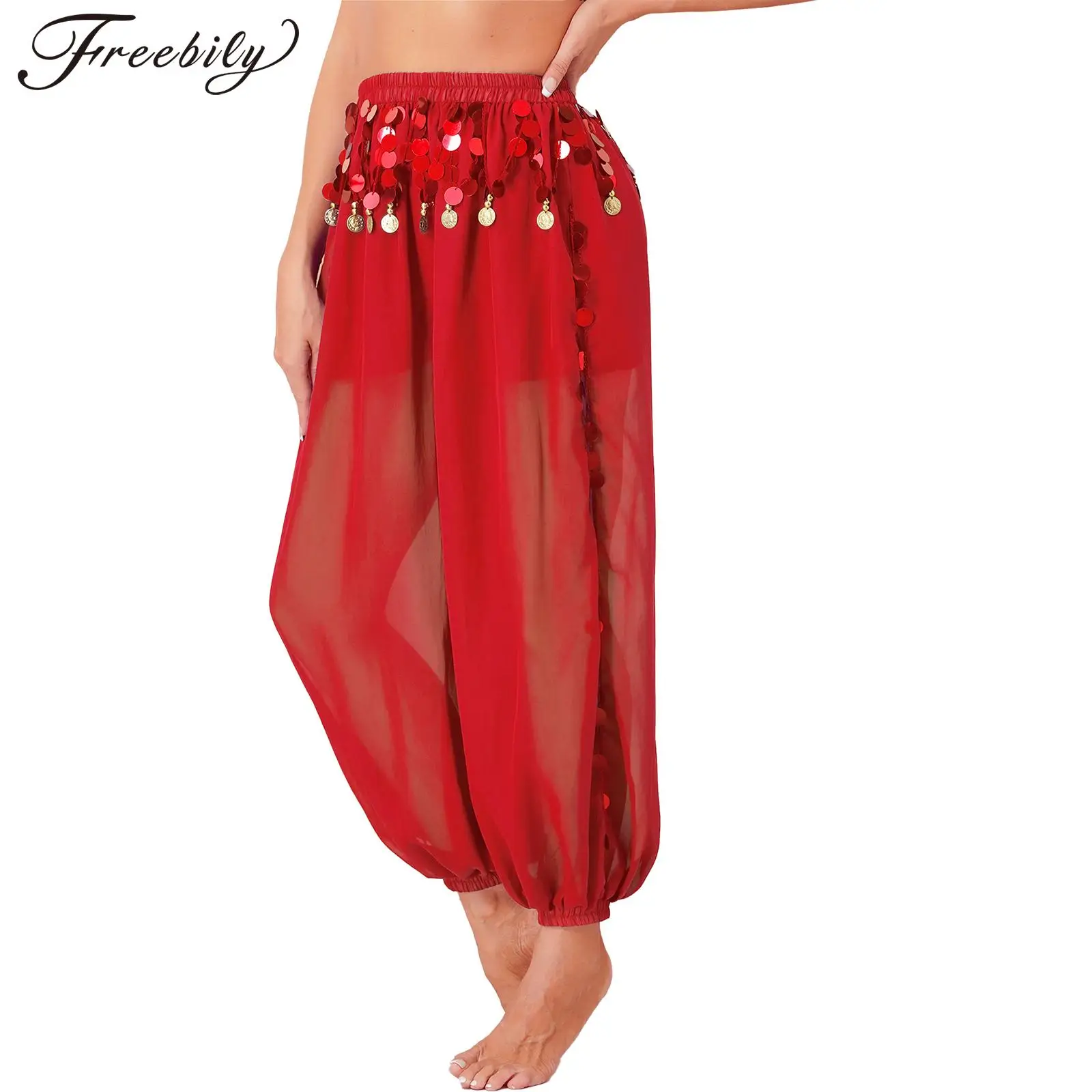 レディースベリーダンスカーニバルコスチュームハーレムパンツスパンコールタッセルパンツトライバルアラビアダンスパフォーマンスルーズパンツダンスウェア