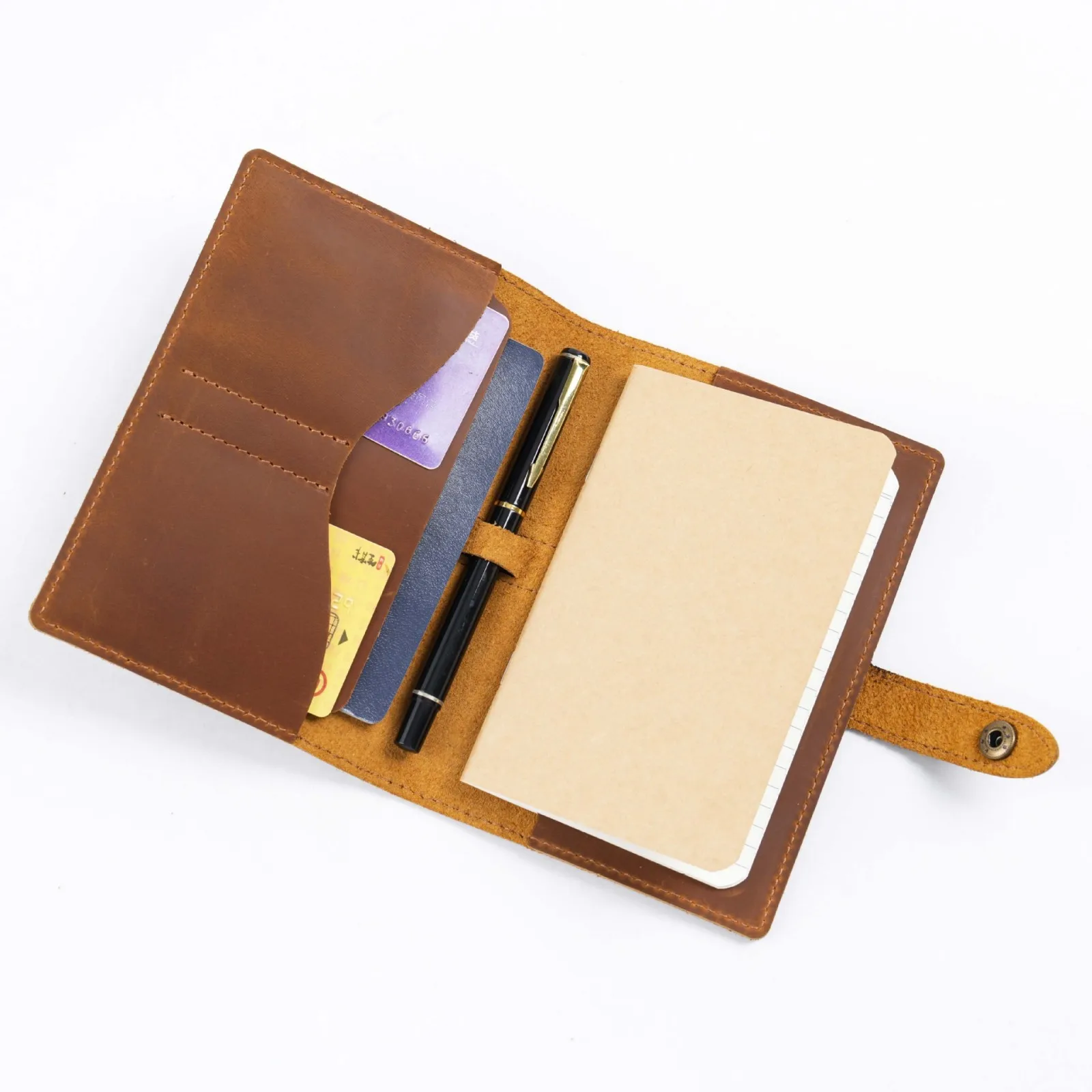 Leather Journal Cover Handmade Refillable Travel Notebook with Passport Pocket & Card Holder for Field Notes 3.5" x 5.5" Diary