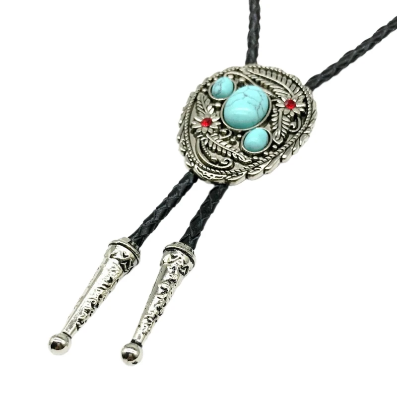 SZL Delicate Flower Stone Bolo Tie Cowboy Punk Necktie Western Bolo Tie Engraving Charm Bolo Tie Cowboy for Shirt Jeans