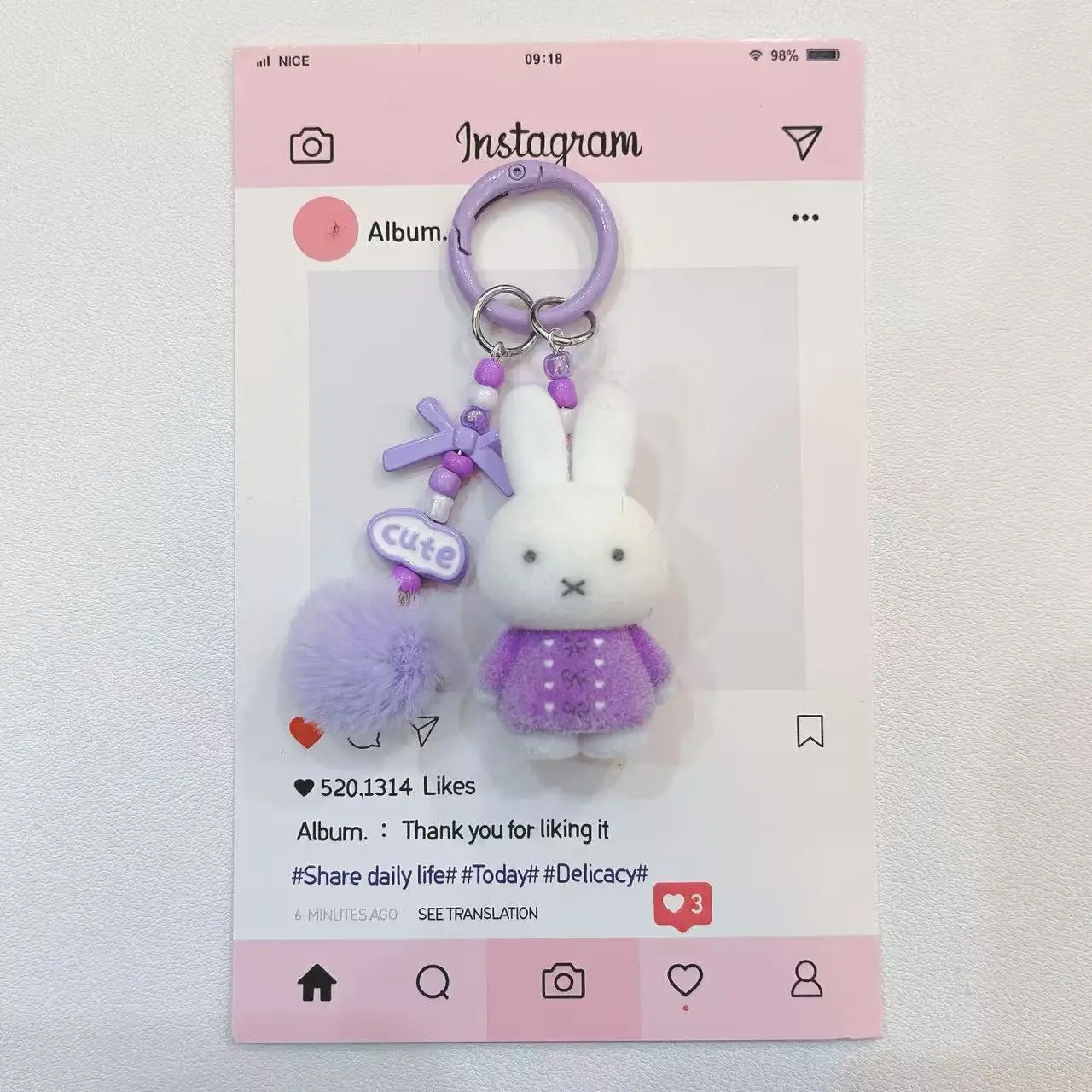 

Mini Miffy Rabbit Figurine Keychain Pendant Cute and Adorable Little Nose Couple Mobile Phone Chain Bag Key Pendant