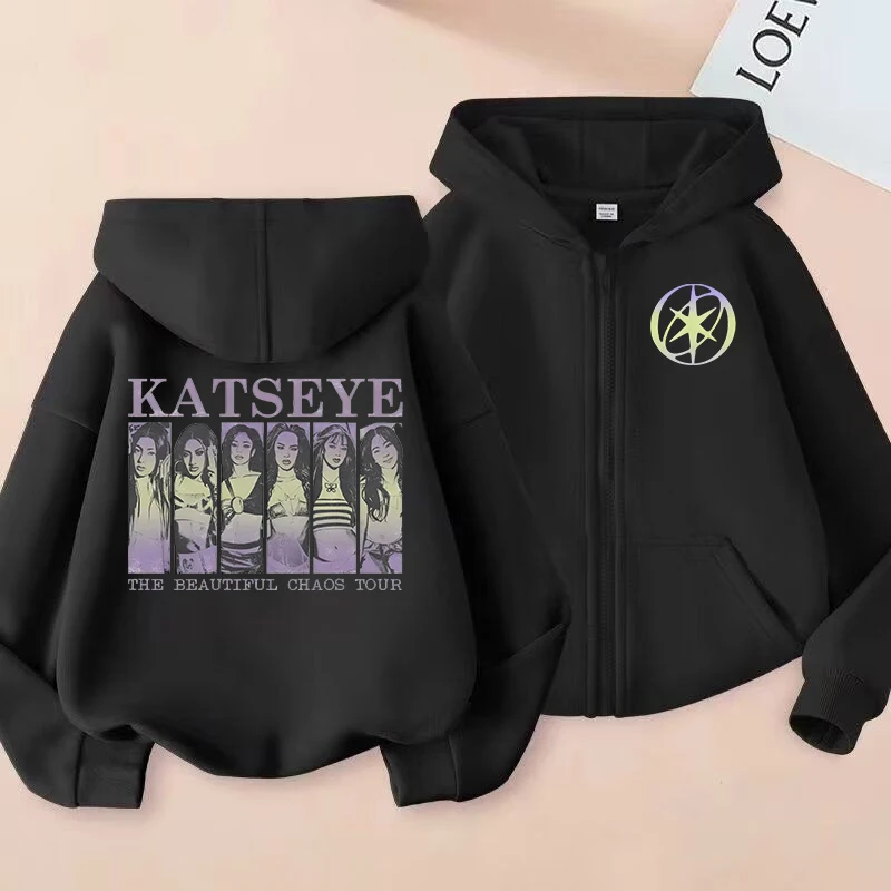 Kinder-Sweatshirts mit Reißverschluss Katseye Kpop Bedruckter Hoodie Pullover Kinderkleidung Mädchen Jungen Sweatshirt Zipper Hoody Y2K Casual Tops – Detail 3