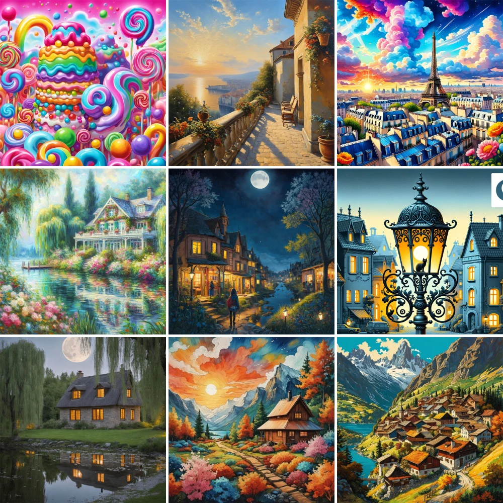 

Landscape Fantasy House Printed Cross Stitch Full Kit Embroidery Knitting Handiwork Handmade Handicraft Promotions Needle Floss