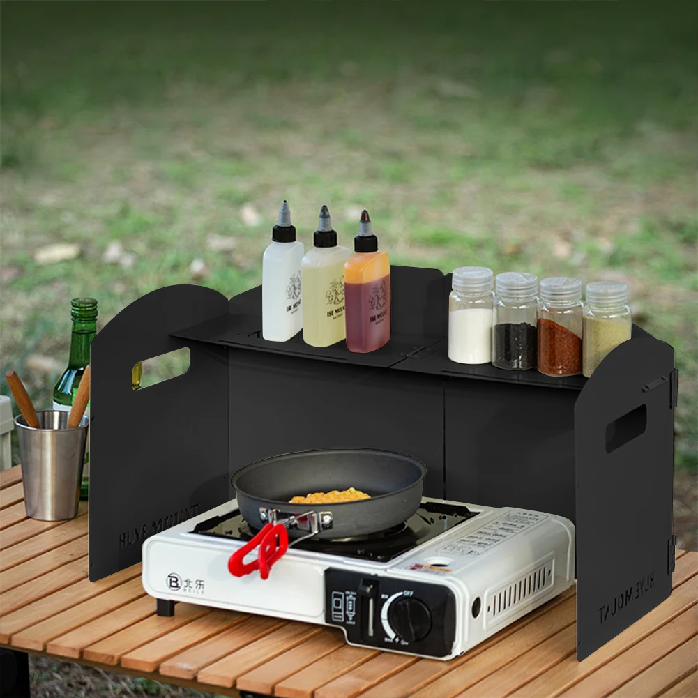 

Foldable Gas Stove Windproof Screen with Storage Layer Cooking Burner Wind Deflector Ultra-Light Portable for Camping Picnic