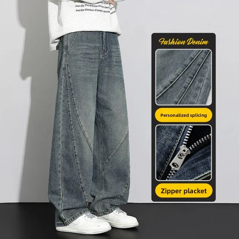 جينز فضفاض غير رسمي للرجال بخصر مطاطي للخريف ملابس عمل خارجية مستقيمة الساق سراويل طويلة مريحة للشباب Y2K سراويل جينب فضفاضة #3