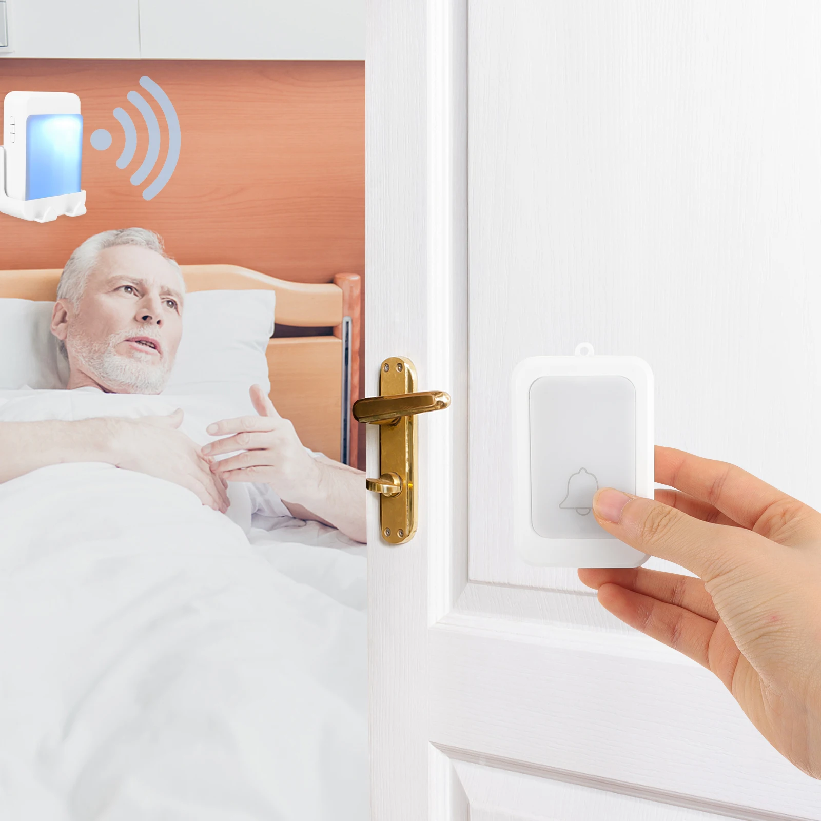 

1 set High Volume Luminous Doorbell White Loud Alarm for Elderly Hearing Buttons Emergency Caregiver Systems Wireless Bell