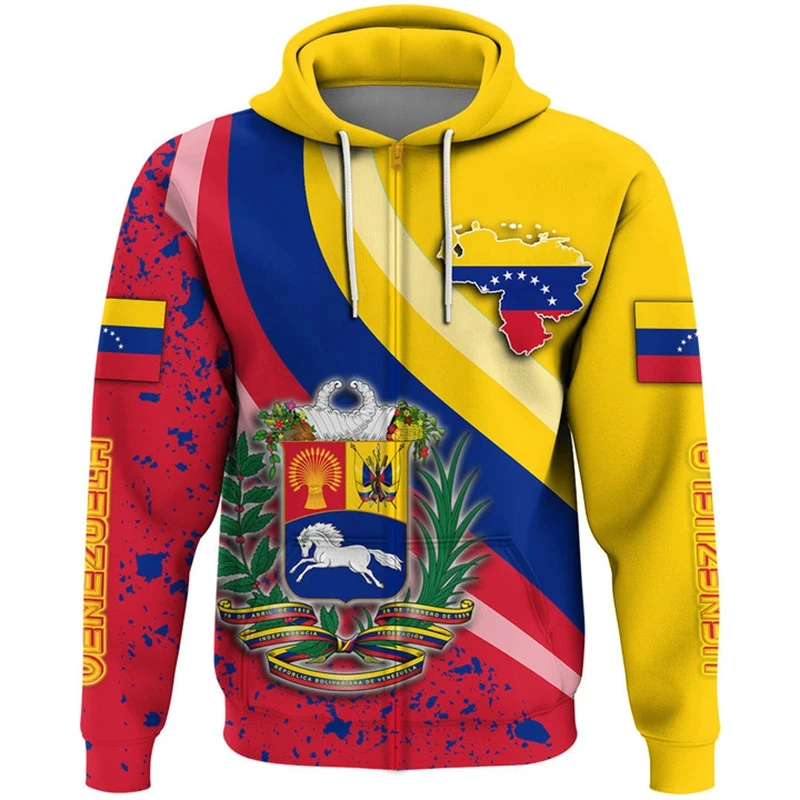 Hoodies 3d Printed Venezuela Flag Zipper Sweatshirts Men Women Hooded Oversized Hoodie Kids Zip Up Sweatshirts Tracksuits Coat