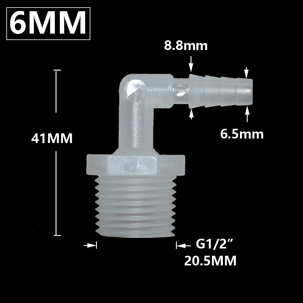 Mangueira Barb Connector Cotovelo com Rosca Macho, Acoplador De Acessórios De Plástico, 90 Graus, 6 8 10 11 12 14 16 18 19mm, 1/2 3/4\