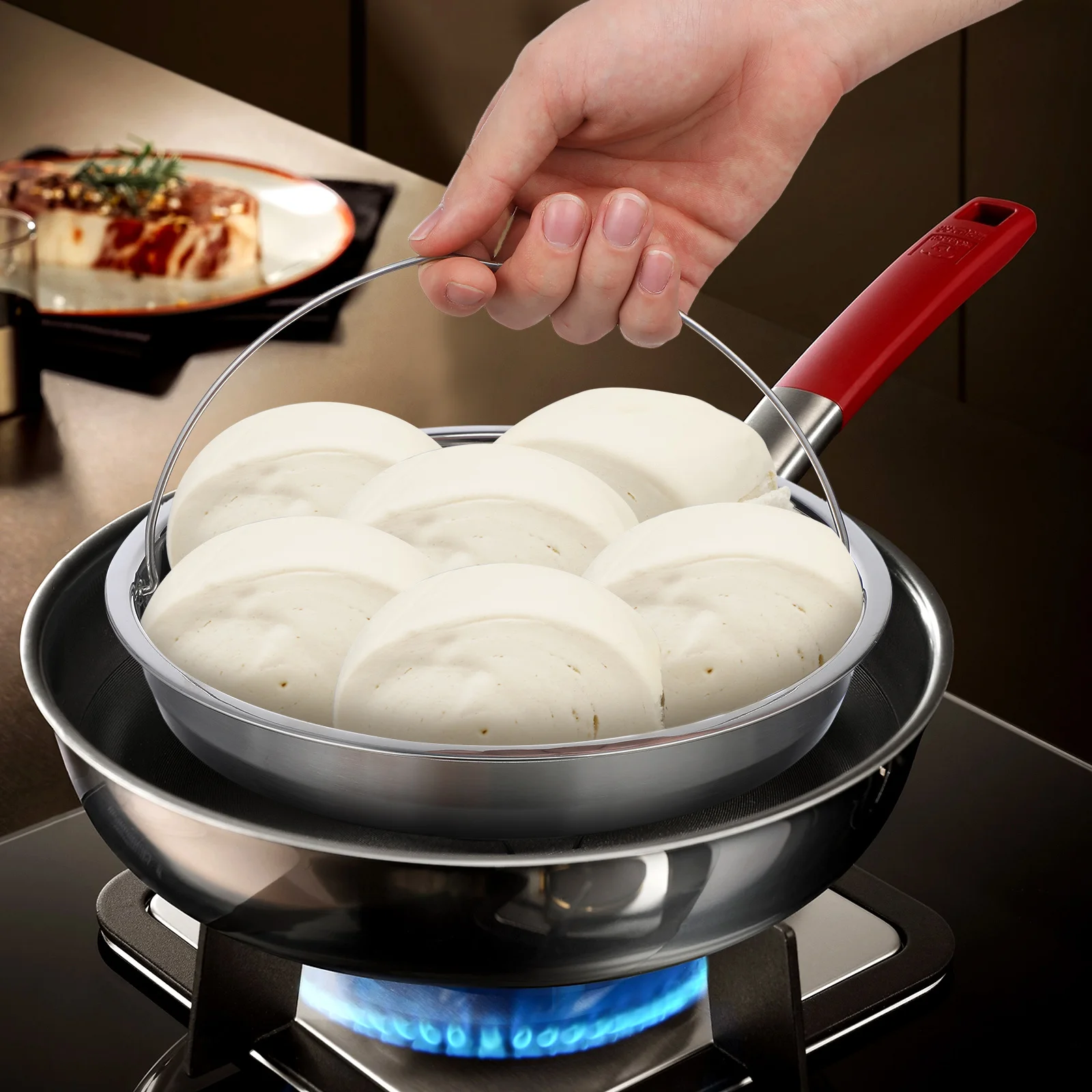 

Steamer Basket With Stand Stainless Steel Round Steaming Basket For Pot Vegetable Dumpling Fish Cooking Kitchen Accessory