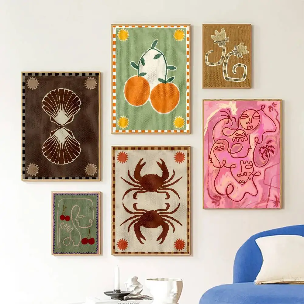 Affiche murale vintage rayée avec motifs botaniques et fruits, autocollante, pour décoration d'entrée de chambre ou de restaurant, peinture artistique