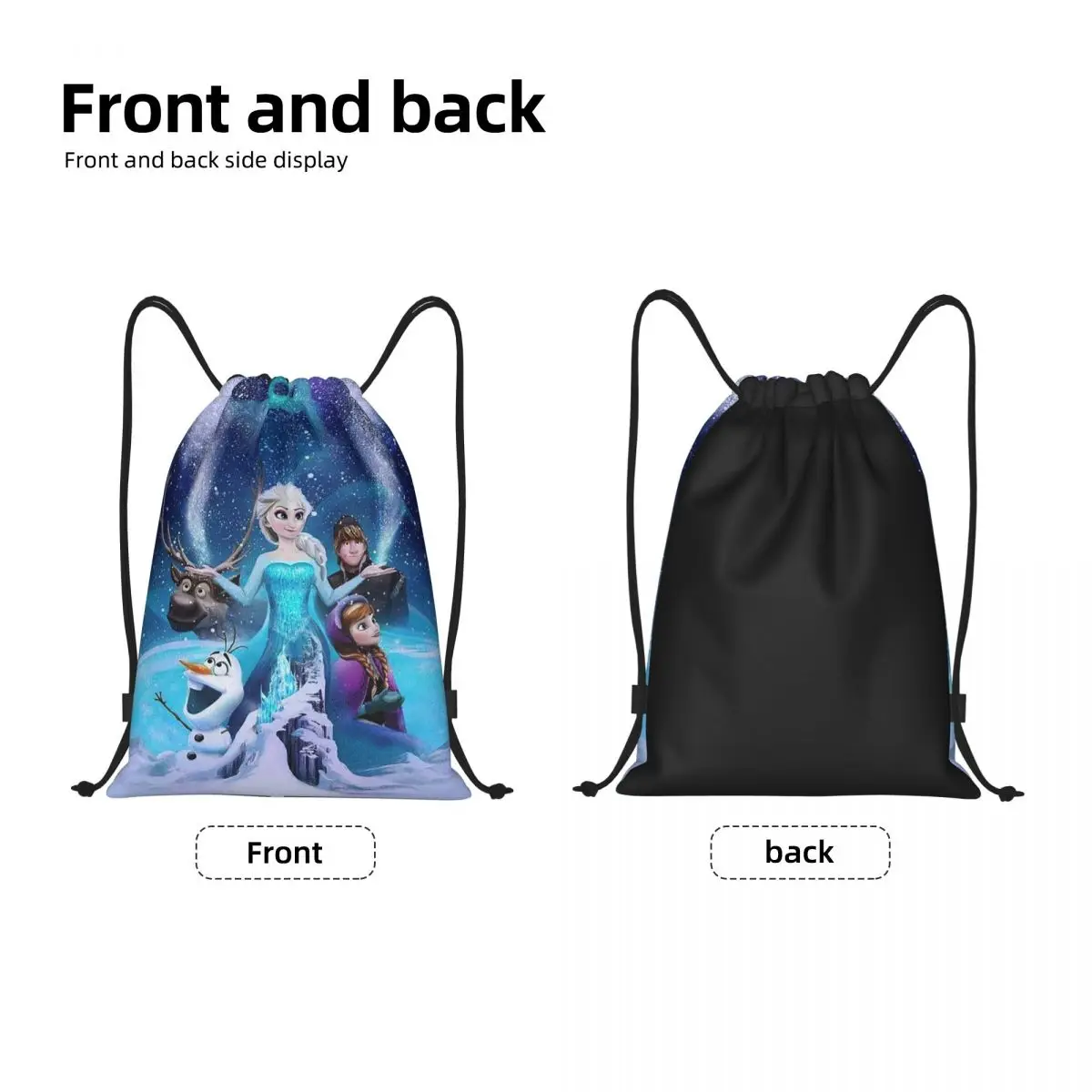 Custom Cartoon Frozen Princess Drawstring Backpack Sports Gym Bag for Men Women Animated Movie Training Sackpack