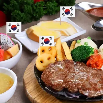 100 ks vlaječek s párátky ve tvaru korejské vlajky - ideální na koktejly, sýrové talíře a párty dekorace, muffiny, pizzu a ovoce 6 nejlepší prodej Korejské párty dekorace - №5