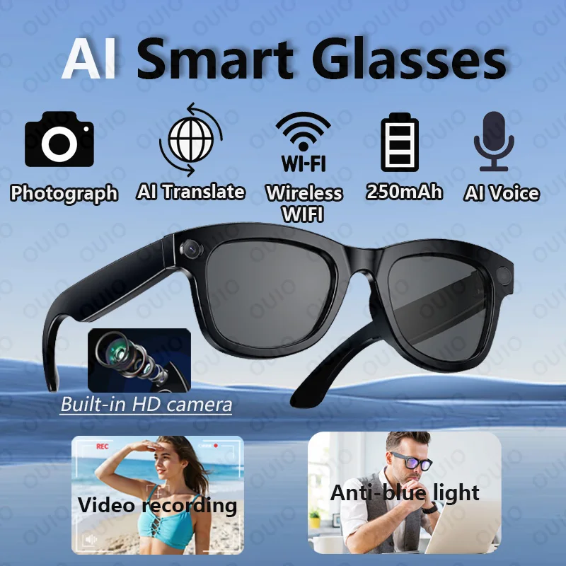 

Built-in Camera Smart Glasses Photography AI Voice Language Translation 250mah Large Battery Waterproof Bluetooth Smart Glasses