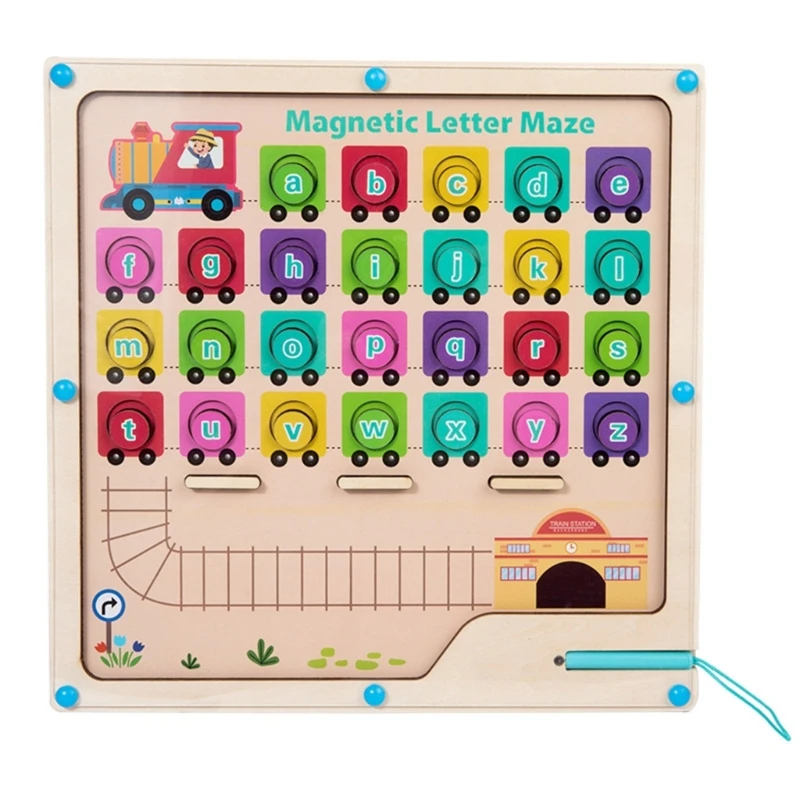 1 Set Preschool Letter Matching Set Wooden Magnet Alphabets Maze Board