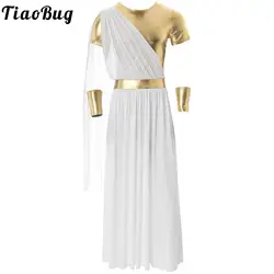 Men Adult Halloween Ancient Greek Toga Costumes Short Sleeve Metallic Robe with Wristband Tunic Roman Cosplay Role Play Outfits