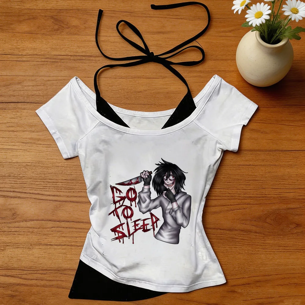 Jeff the Killer crop top female japanese jojifuku vintage korean fashion kawaii top tees jojifuku kawaii grunge japanese