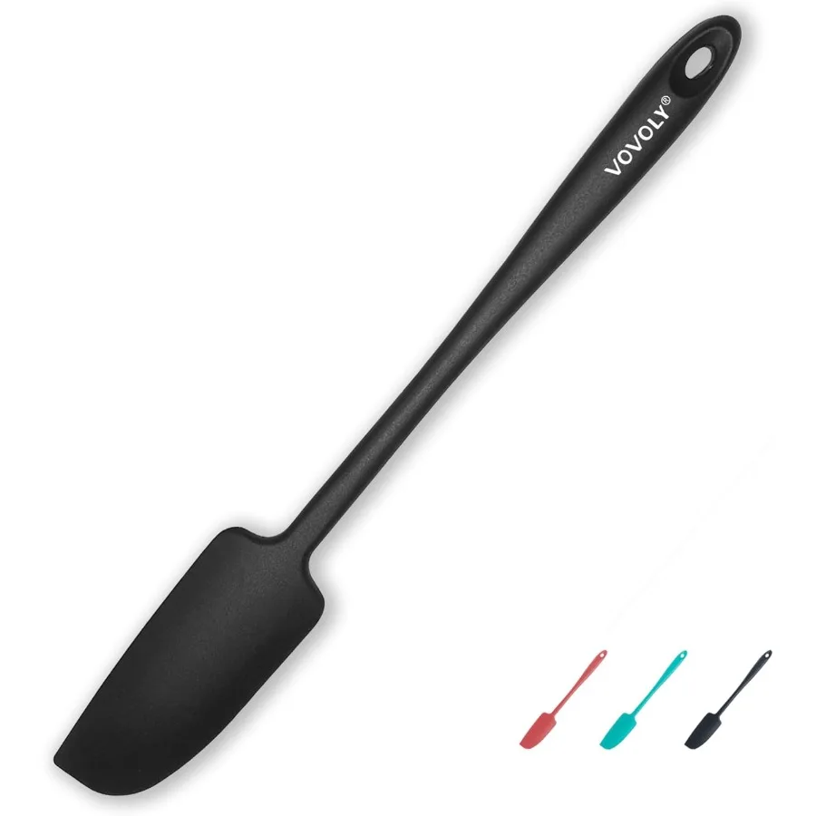 

Silicone Jar Spatula Small Rubber Scraper Spatulas Silicone Heat Resistant Seamless Non StIck Cookware 11.2 Inch Black.
