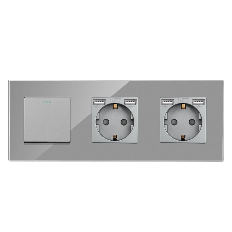 DAJIMEI Button Switches and Dual USB Sockets EU RU Standard USB Electrical Double Socket with 1/2/3gang 1/2way Light Switches