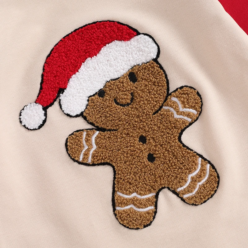 Baby Fall Christmas Romper Gingerbread Man Embroidery Long Sleeve Crew Neck Full Length Jumpsuit for Boys and Girls