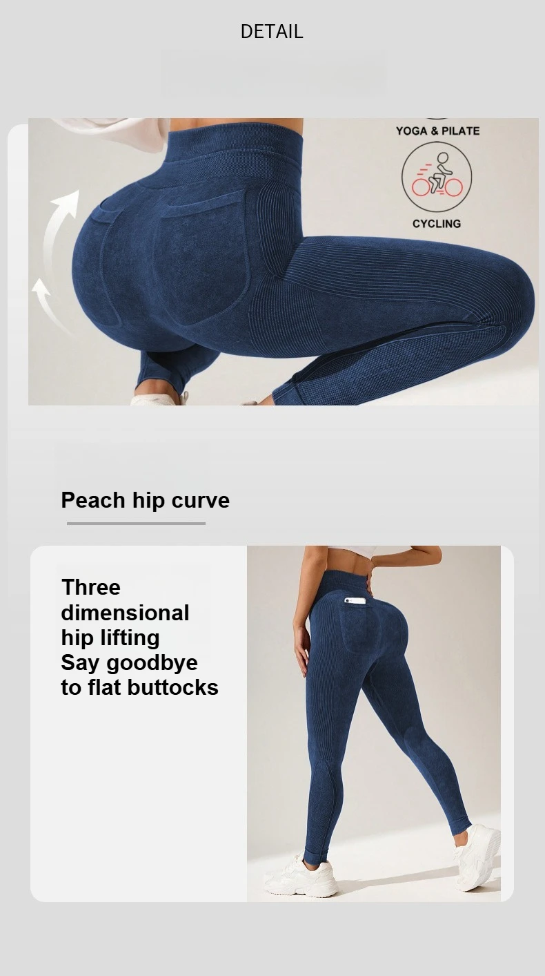 Damen Schnelltrocknende Yoga-Leggings mit Taschen, Hoher Taille, Po-Lifting-Effekt, Strukturierte Hüftformende Lauf- und Fitness-Sporthose – Detail 3