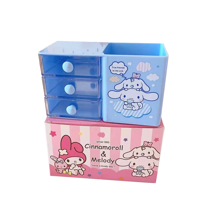 Imagem -06 - Caixa de Armazenamento Sanrio para Papelaria Infantil Arranjo Desktop Kuromi Cinnamoroll Mymelody Três-grade Gaveta Ornamento Kawaii