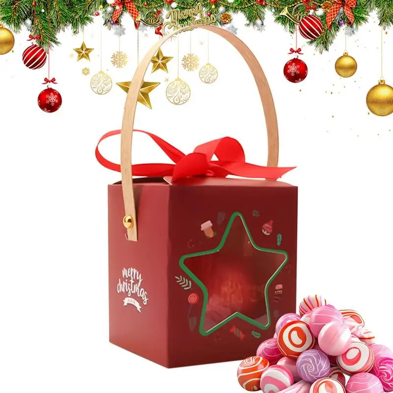 Christmas Candy Boxes Cookie Candy Goodie Treats Boxes Cardboard Bakery Boxes Christmas Favor Accessories With Window And Handle