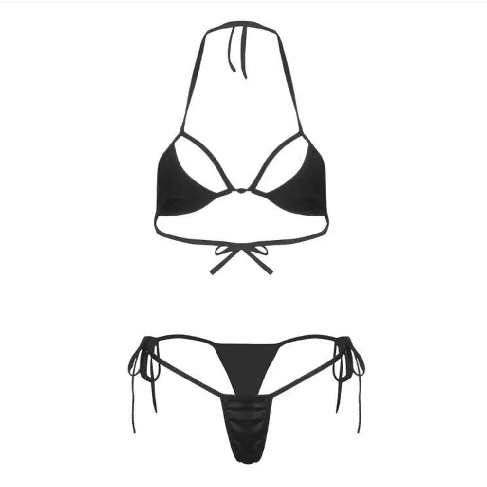 Lingerie de três pontos para mulheres, sutiã sexy, maiô de tanga, terno com gola alta, moda banho verão, biquíni fio-dental