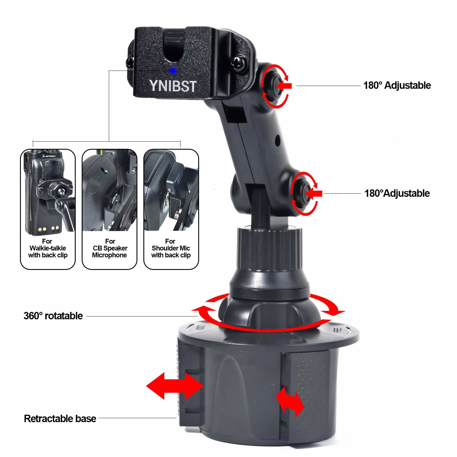 Supporto portabicchieri per autoradio, supporto per auto walkie-talkie con collo regolabile per radio CB portatile Baofeng UV5R Motorola Talkabout