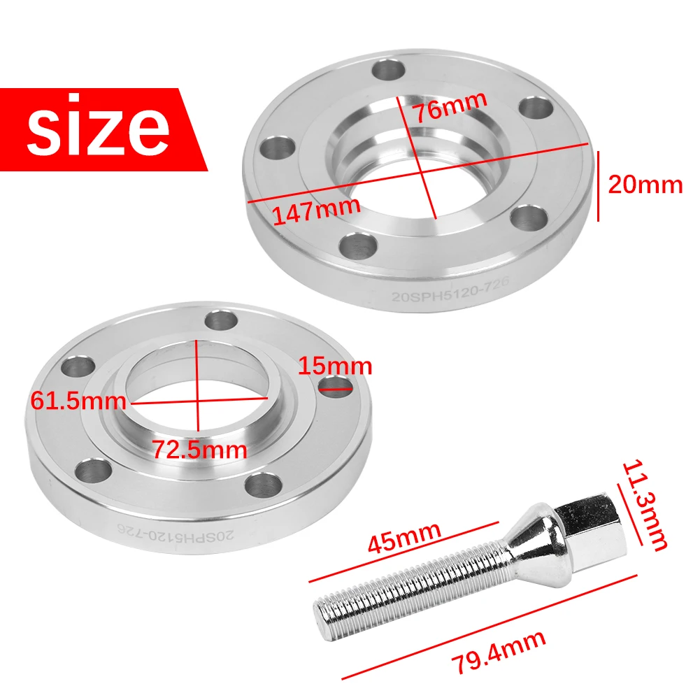 20mm Hubcentric Wheel Spacers PCD 5x120 72.56 Bore For BMW E46 E60 E61 E90 E91 & 2 Spacers +10 Bolts