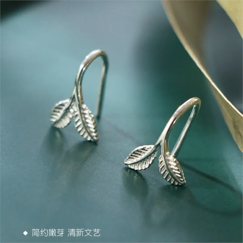 Creative Fashion Sweet Spring Fresh 925 Sterling Silver Jewelry Beautiful Leaves Germination Hook Women Dangle Earrings  E294