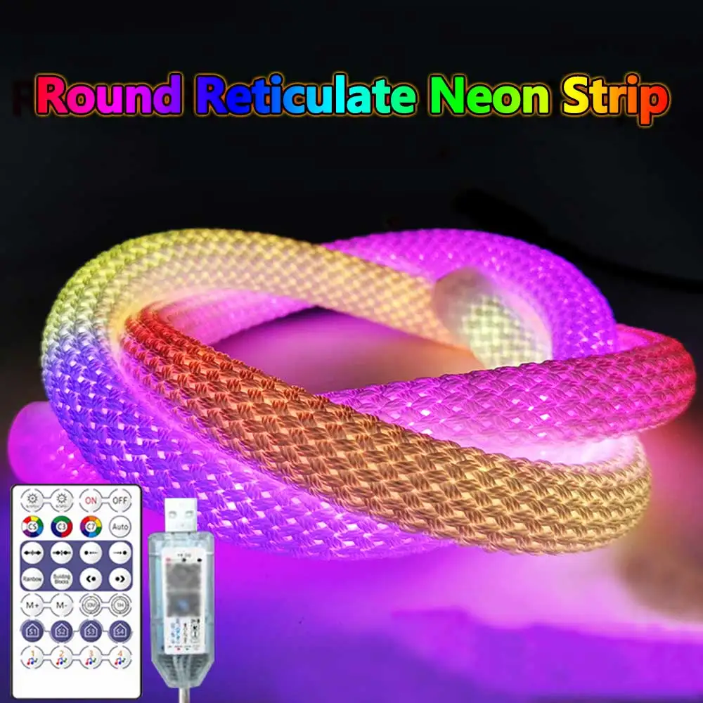 USB DC5V Strip Light 360 Degree Round Reticulate Neon LED Strip Nylon Flexible Dream Colorful Rope Light For Bedroom Living