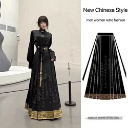 Men Women New Chinese Style Hanfu Dress Upgraded Traditional Shirt Horse Face Skirt Costume Vintage Daily Fashion Clothing Black