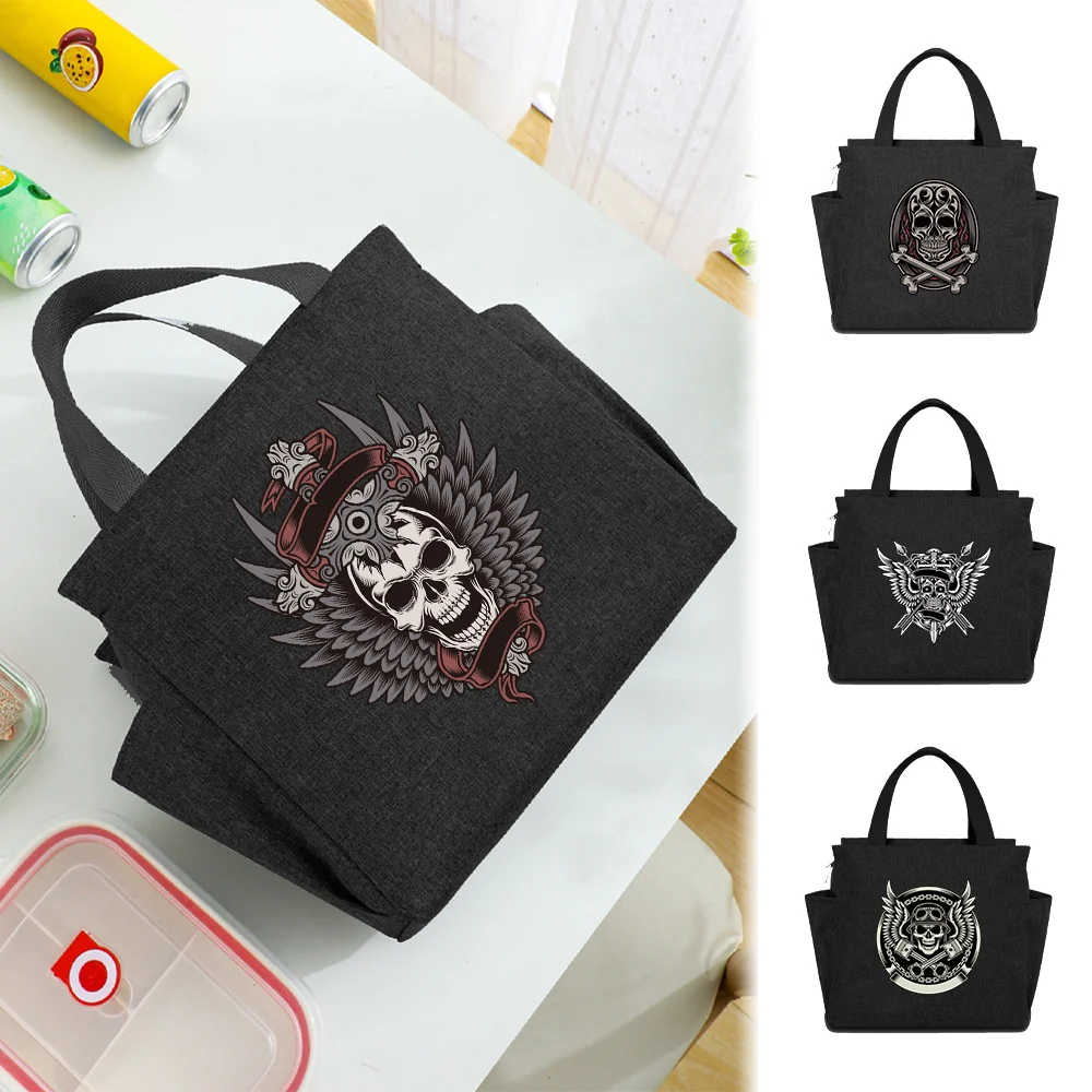 Thermal Lunch Bag Multi-size Insulated Lunch Box Bag Shoulder Skull Printing Fashion Large Capacity Lunch Bag for School Breaks