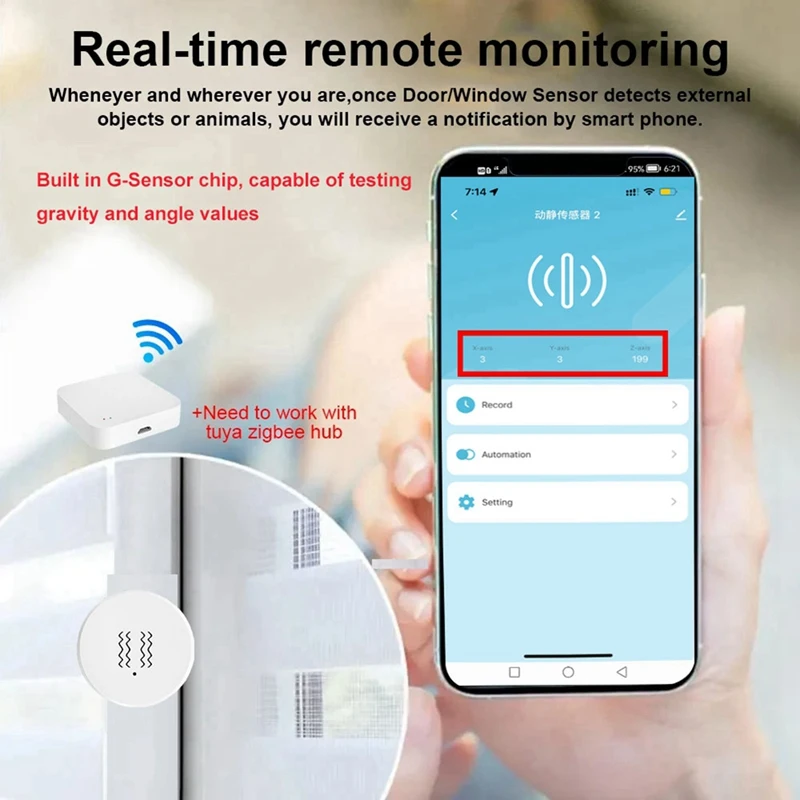 ABGZ-Tuya Zigbee Sensor De Vibração Inteligente, Guarda De Segurança Doméstica, Monitoramento Em Tempo Real, Notificação De Alarme, Detector De Inclinação