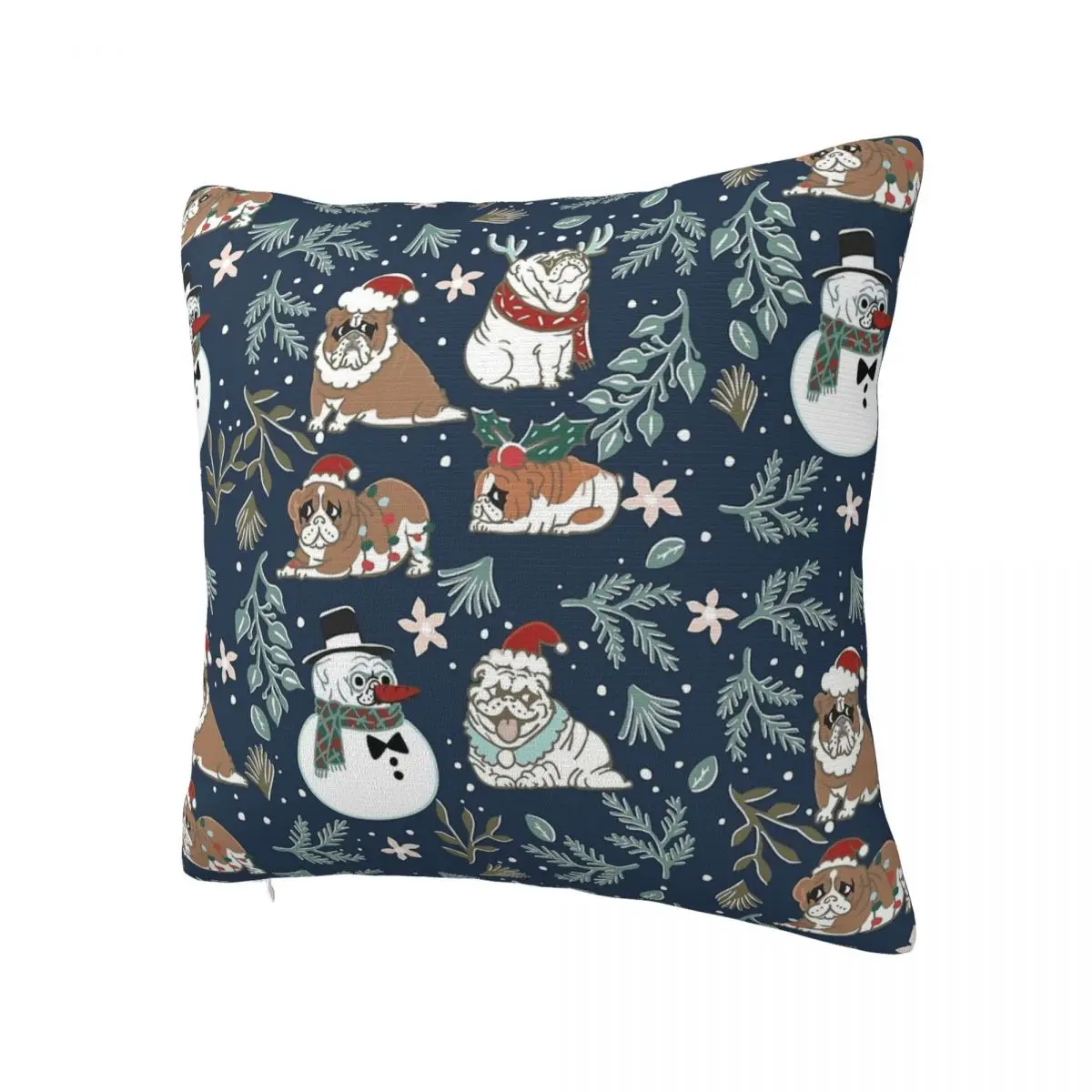 Christmas English Bulldog Pillowcase Double-sided Printing Cushion Cover Decorative Puppy Pillow Case Cover Home Zipper 45X45cm