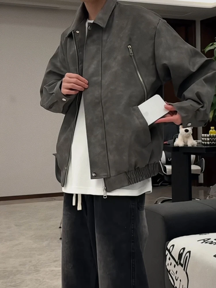 

Винтажная черная мотоциклетная куртка на молнии для мужчин, осенне-зимняя повседневная модная рабочая одежда, верхняя одежда из полиэстера и нейлона.