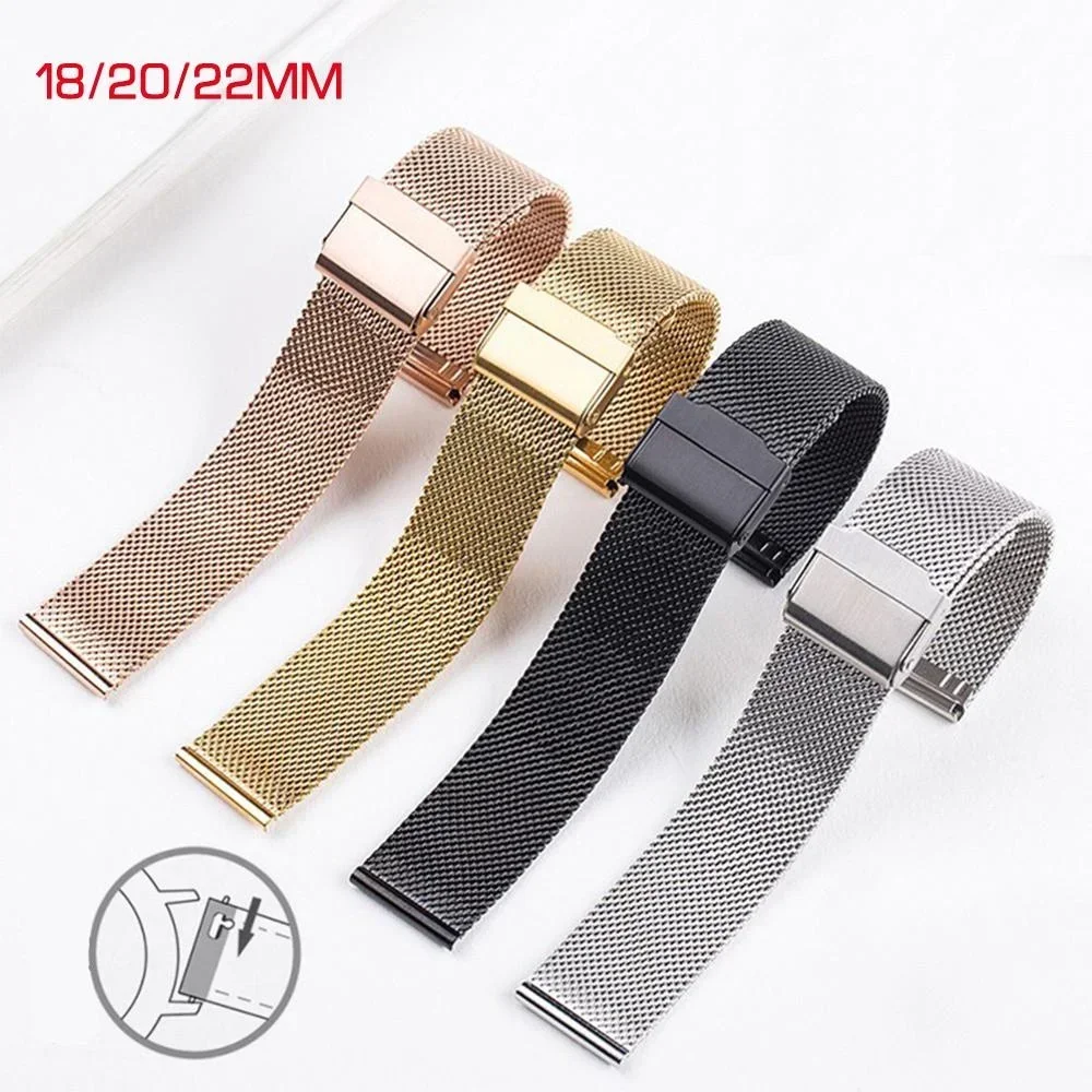 Milanese Loop Strap 18/20/22mm Stainless Steel Strap Folding Buckle Watchband Men Women Metal Replace Band Watch Accessories