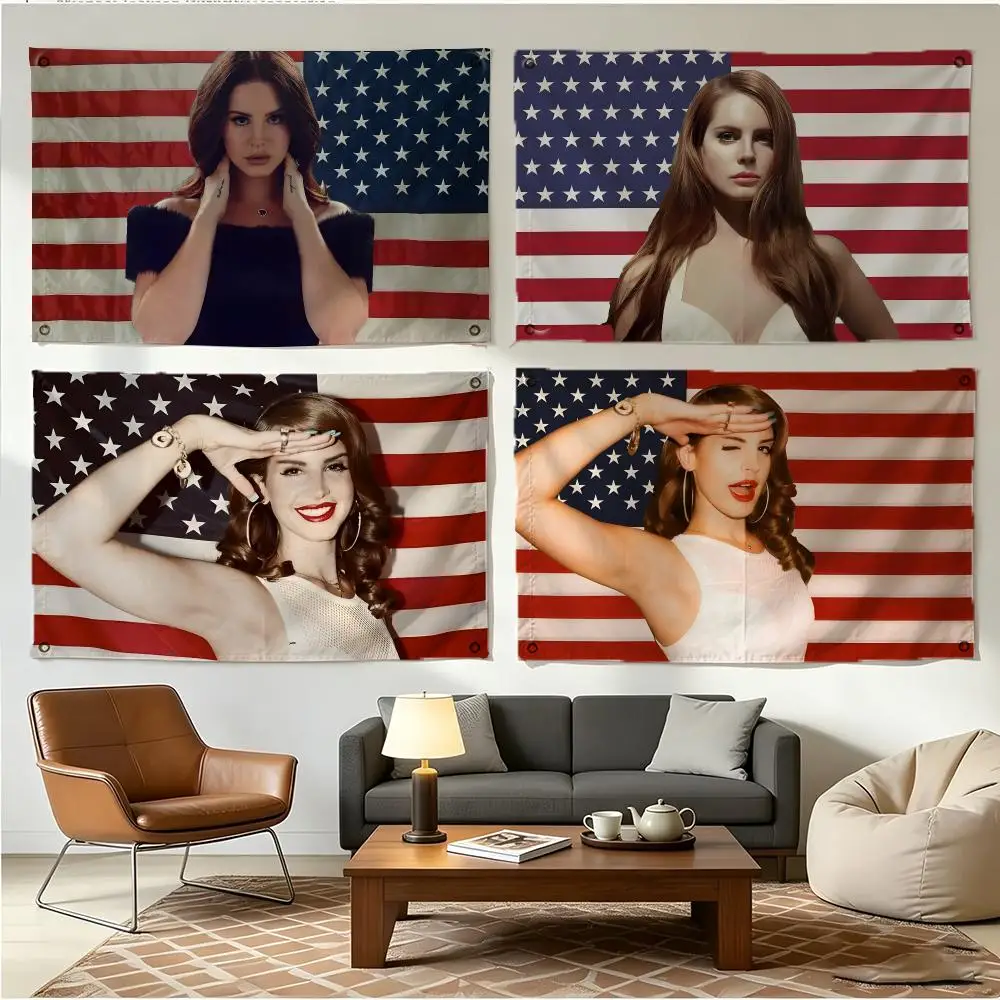 Singer Alternative Lana Del Rey Flags Four Ring Borderless Art Decor Indoor Outdoor Use Simple Hang And Install